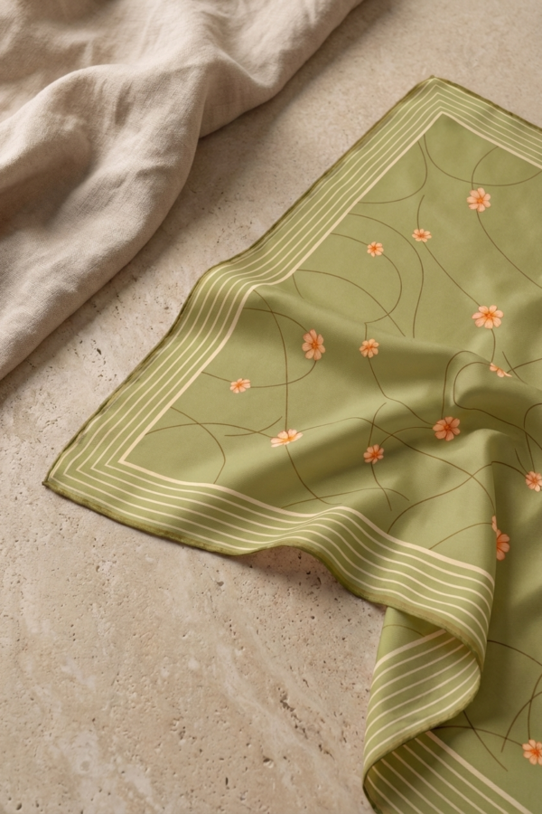 Kehva Yeşil Şeftali Seyr Eşarp