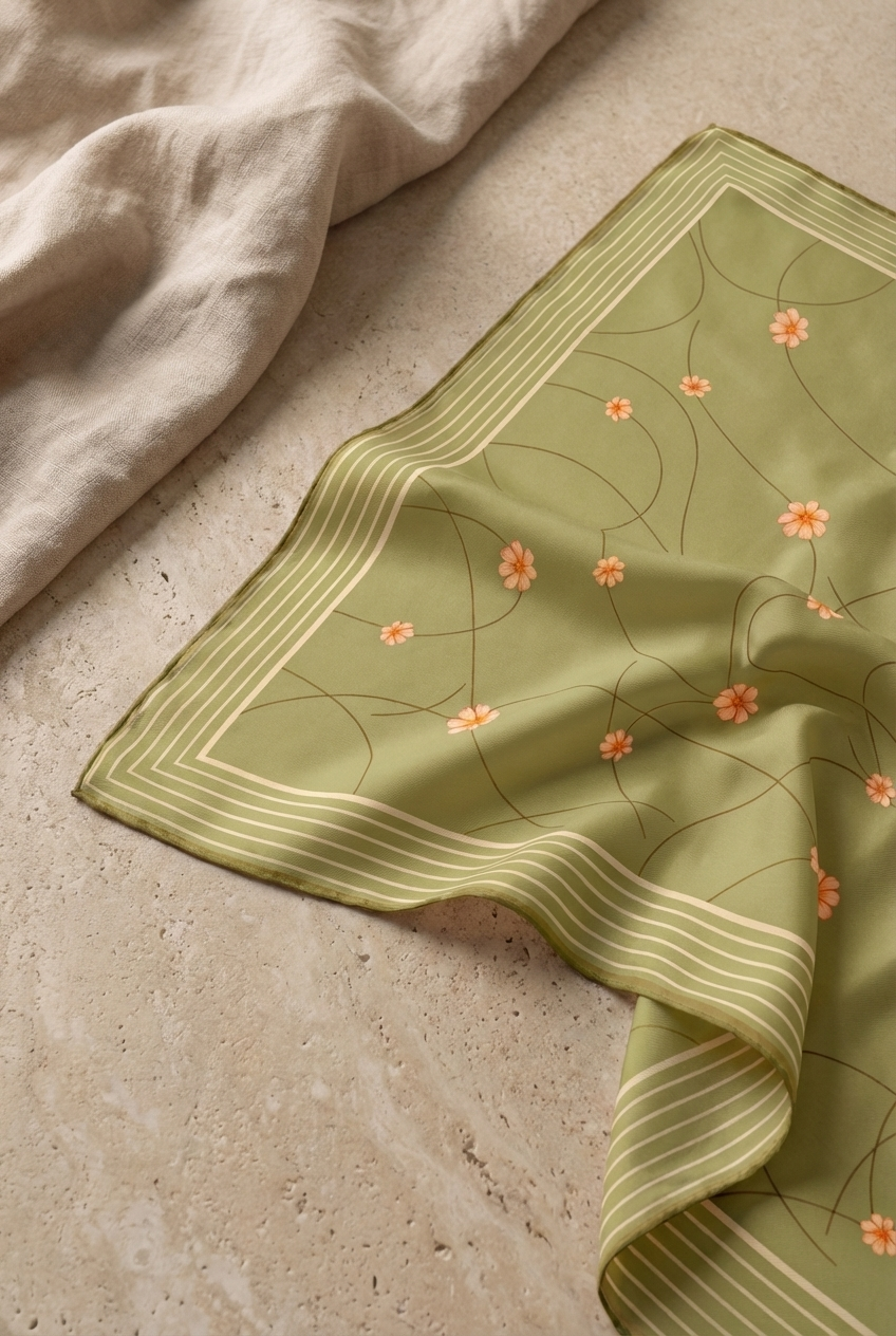 Kehva Yeşil Şeftali Seyr Eşarp