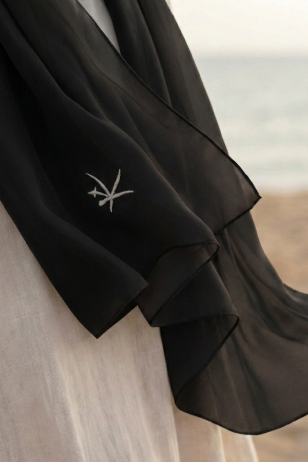 Kehva Siyah Mihver Nakış Şal