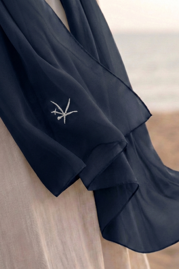 Kehva Lacivert Mihver Nakış Şal