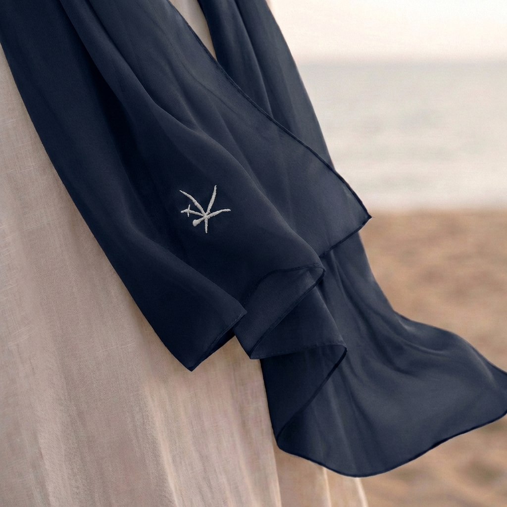 Kehva Lacivert Mihver Nakış Şal