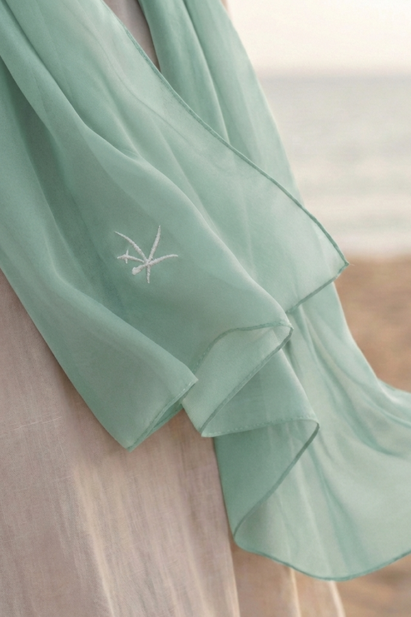 Kehva Mint Yeşili Mihver Nakış Şal