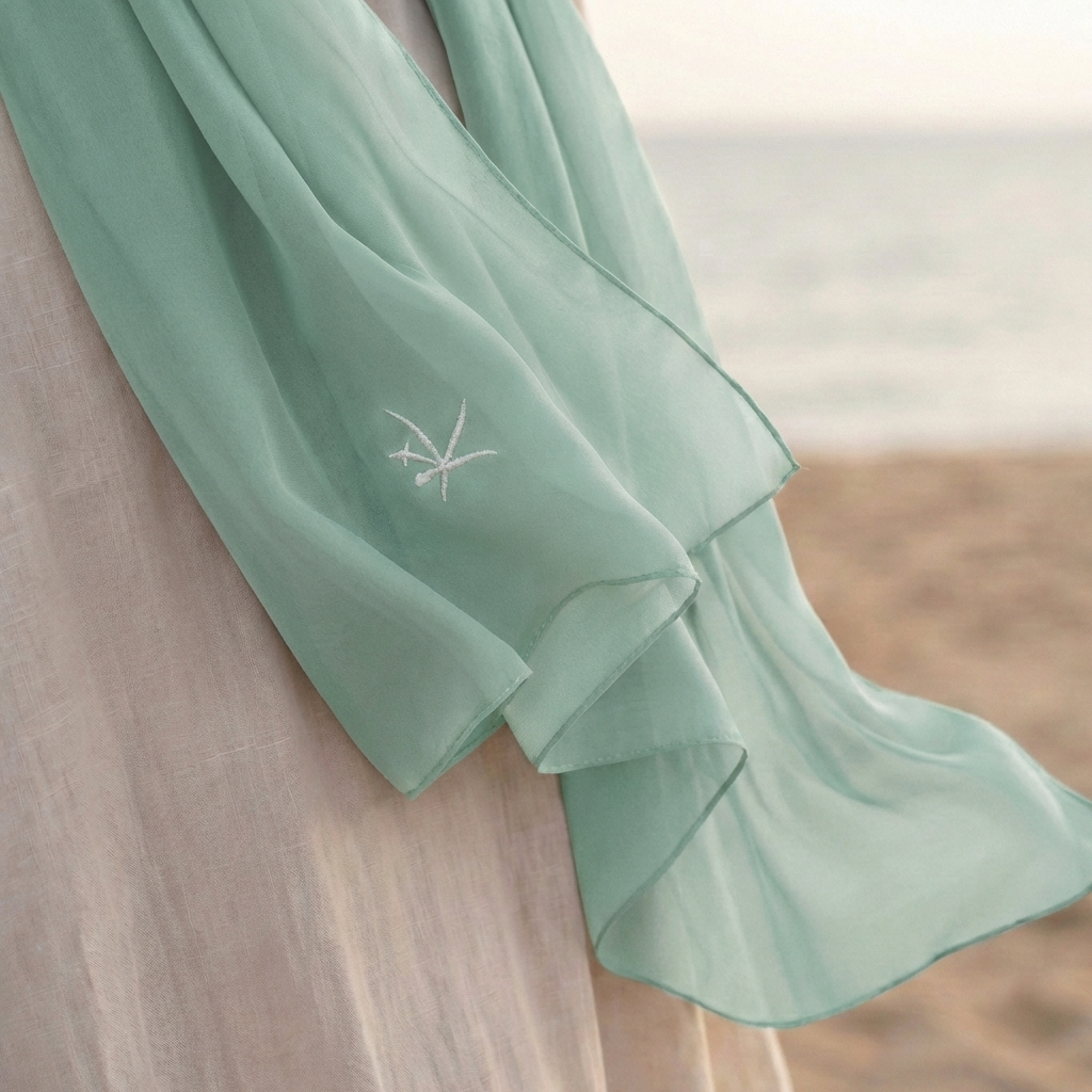 Kehva Mint Yeşili Mihver Nakış Şal